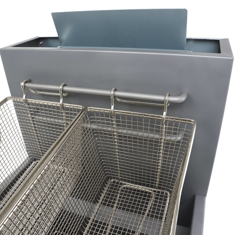 Wire baskets on commercial fryer