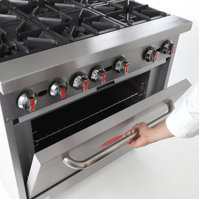 Gas Range's stainless steel oven handle